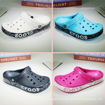 Sandale cu model pictat, partea superioară și talpa din EVA, Baotou toe, toc de 2 cm, închidere cu cataramă – stil plajă pentru toate anotimpurile