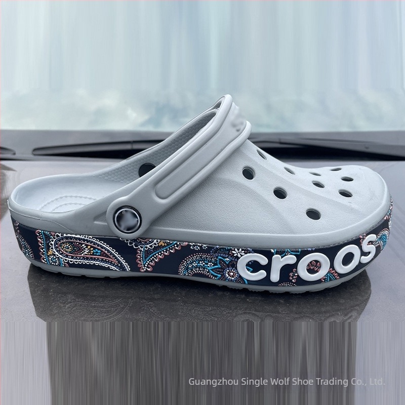 Sandale cu model pictat, partea superioară și talpa din EVA, Baotou toe, toc de 2 cm, închidere cu cataramă – stil plajă pentru toate anotimpurile