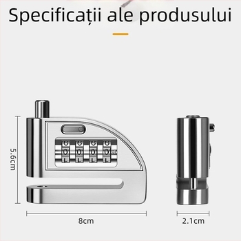 Blocare disc cu 4 cifre pentru biciclete, biciclete electrice și motociclete – Model D01, aliaj de aluminiu, 235 g, Personalizare disponibilă