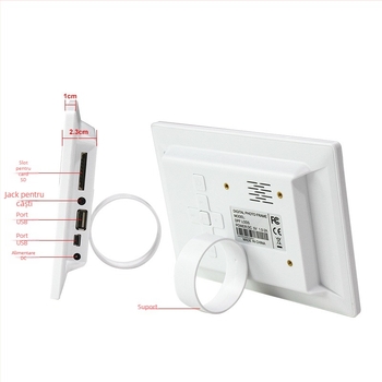 Ramă foto digitală LED de 7 inci, HD, cu redare de pe carduri; redă fotografii și videoclipuri; rezoluție 800×480; suport SD/USB/MMC; raport de aspect 16:9; model DPF-706