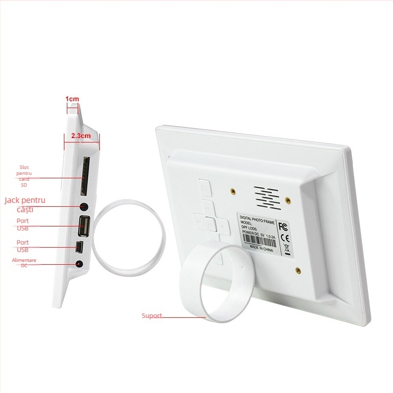 Ramă foto digitală LED de 7 inci, HD, cu redare de pe carduri; redă fotografii și videoclipuri; rezoluție 800×480; suport SD/USB/MMC; raport de aspect 16:9; model DPF-706