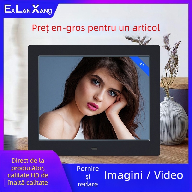 Ramă foto digitală LED de 7 inci, HD, cu redare de pe carduri; redă fotografii și videoclipuri; rezoluție 800×480; suport SD/USB/MMC; raport de aspect 16:9; model DPF-706
