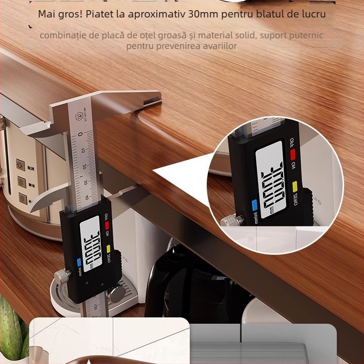 Raft de depozitare pentru cuptor cu microunde din bucătărie, lemn, multi-etajat, podea, design dreptunghiular, pentru colț, multifuncțional