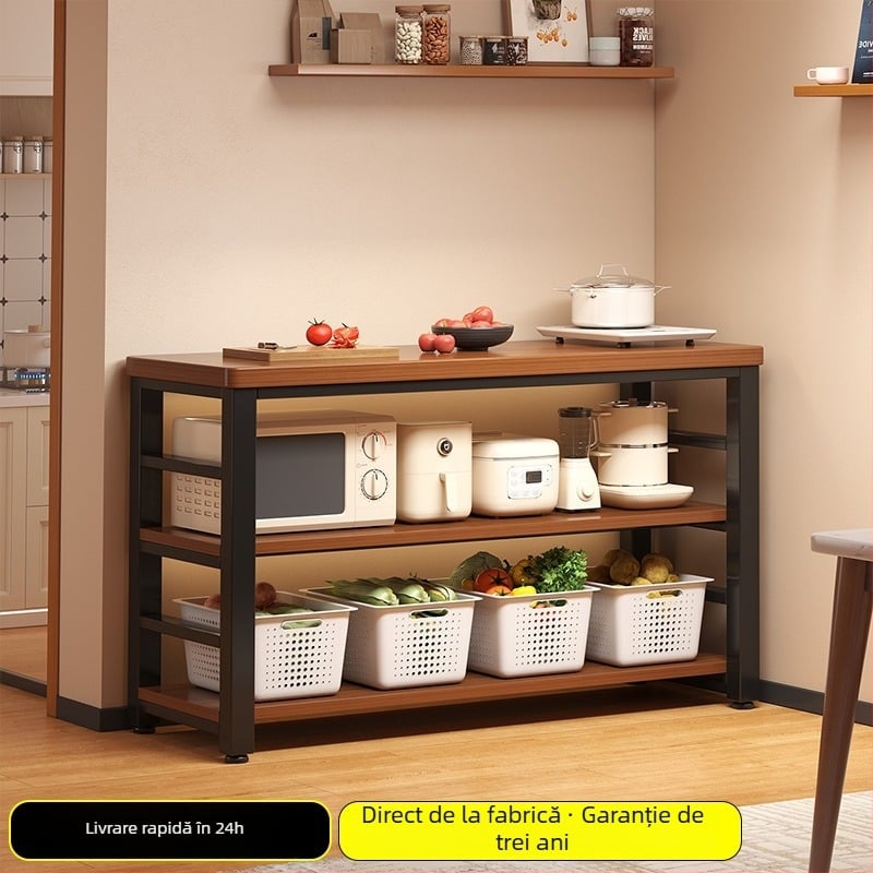 Raft de depozitare pentru cuptor cu microunde din bucătărie, lemn, multi-etajat, podea, design dreptunghiular, pentru colț, multifuncțional