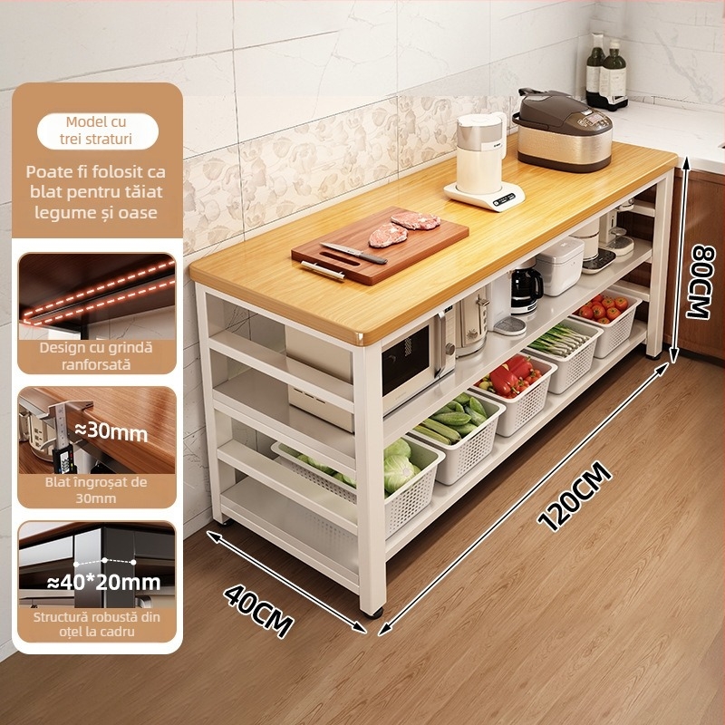 Raft de depozitare pentru cuptor cu microunde din bucătărie, lemn, multi-etajat, podea, design dreptunghiular, pentru colț, multifuncțional