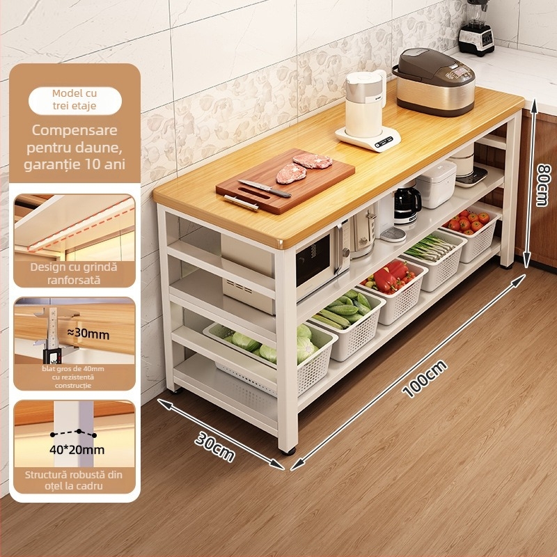 Raft de depozitare pentru cuptor cu microunde din bucătărie, lemn, multi-etajat, podea, design dreptunghiular, pentru colț, multifuncțional