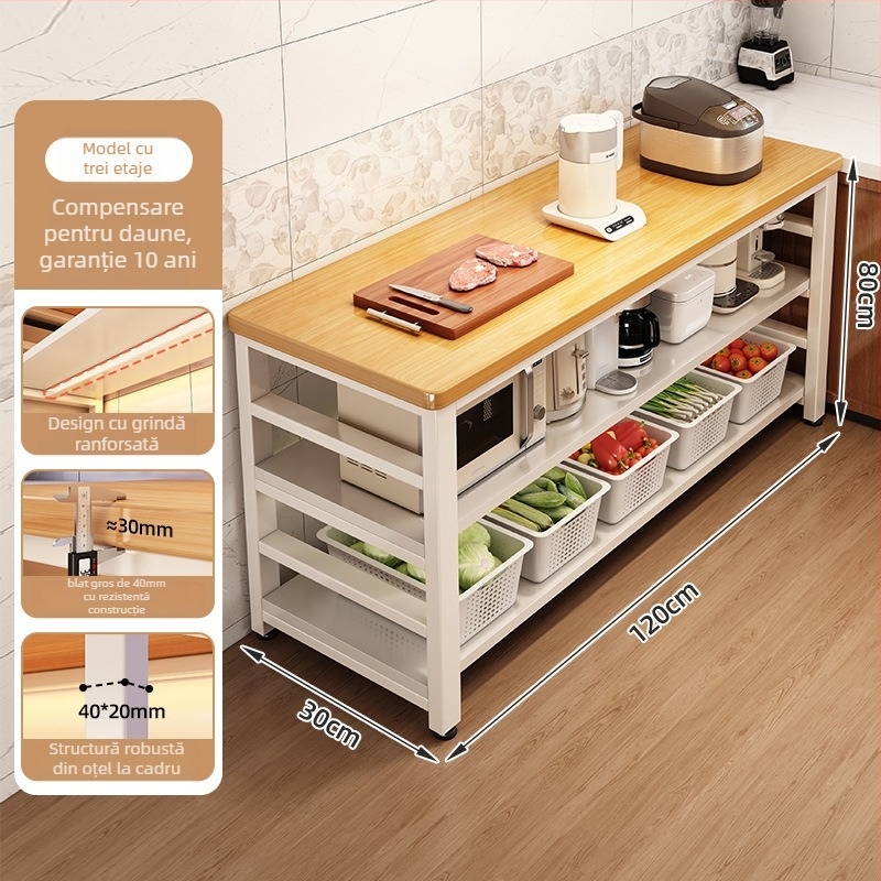 Raft de depozitare pentru cuptor cu microunde din bucătărie, lemn, multi-etajat, podea, design dreptunghiular, pentru colț, multifuncțional