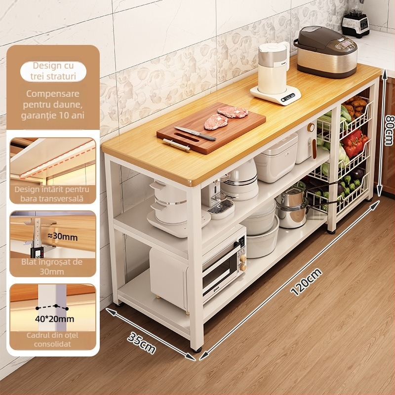 Raft de depozitare pentru cuptor cu microunde din bucătărie, lemn, multi-etajat, podea, design dreptunghiular, pentru colț, multifuncțional