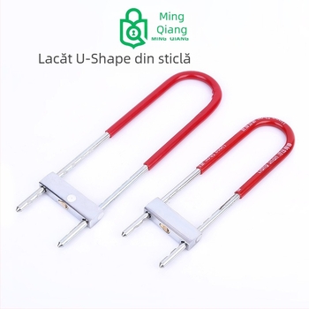 U în formă de lacăt pentru uși din sticlă — model 015; material: oțel aliat tratat; greutate: 0.9/1.2 kg; potrivit pentru uși din sticlă, magazine, depozite; stil: modern minimalist