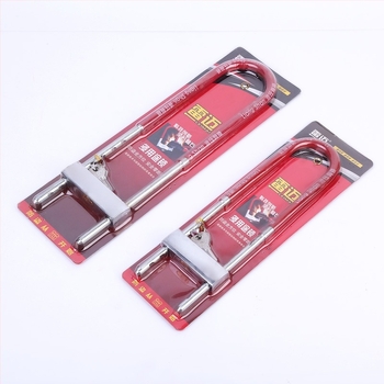 U în formă de lacăt pentru uși din sticlă — model 015; material: oțel aliat tratat; greutate: 0.9/1.2 kg; potrivit pentru uși din sticlă, magazine, depozite; stil: modern minimalist