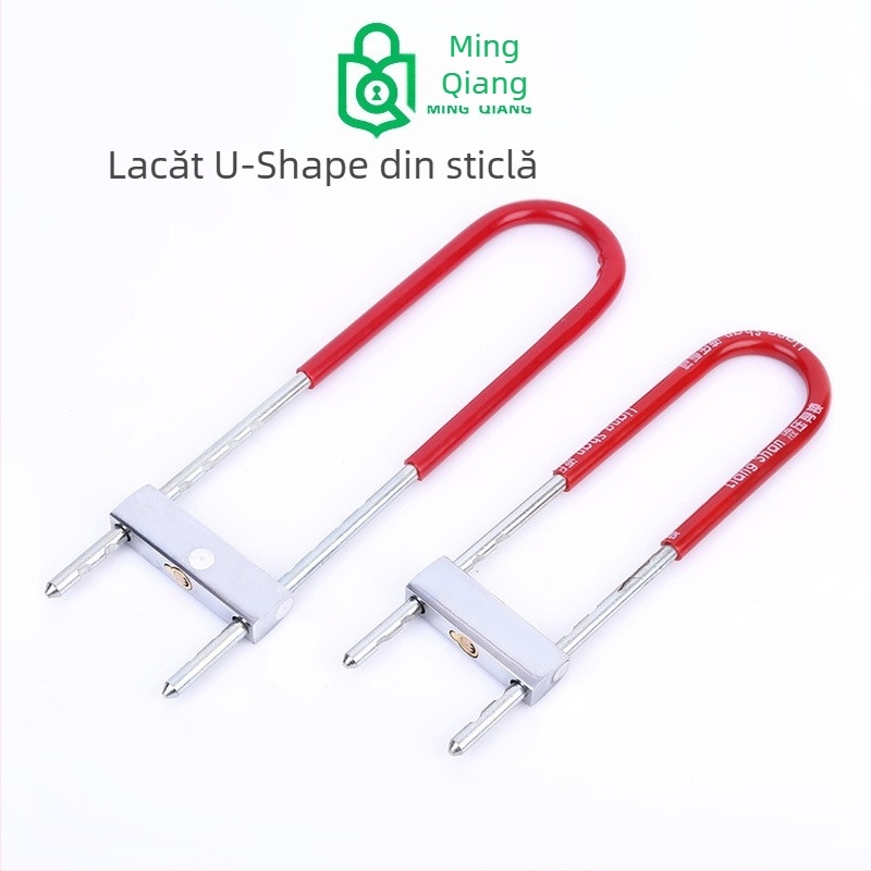 U în formă de lacăt pentru uși din sticlă — model 015; material: oțel aliat tratat; greutate: 0.9/1.2 kg; potrivit pentru uși din sticlă, magazine, depozite; stil: modern minimalist