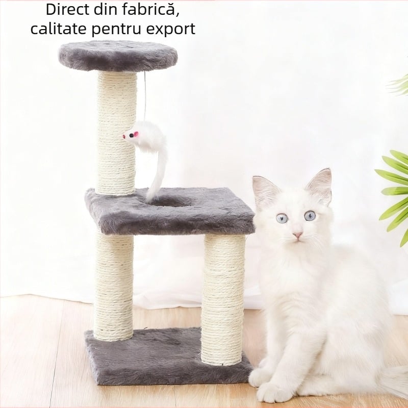 Copac pentru pisici din lemn cu coloană de sisal pentru zgâriere și platformă simplă de sărit — Shengze