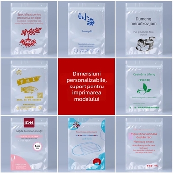 Pungă transparentă cu auto-sigilare, fund plat, pentru nuci, ceai și gustări | CPP+PET compozit, imprimare, lungimea sigilării 5–20 cm