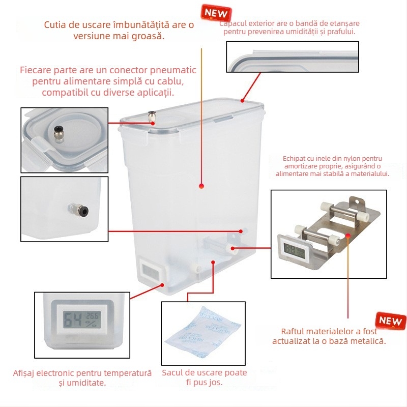 Cutie de uscare pentru consumabilele de imprimare 3D — protecție la praf și umiditate, depozitare etanșă, construcție din plastic, marcă 3ds way