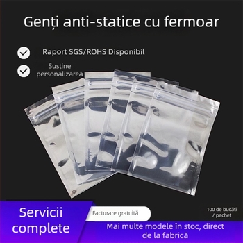 Pungă din plastic antistat pentru electronice – pungă cu închidere automată, protecție; origine China; cod produs: Anti-static ziplock bag; toleranță ±1–2 mm