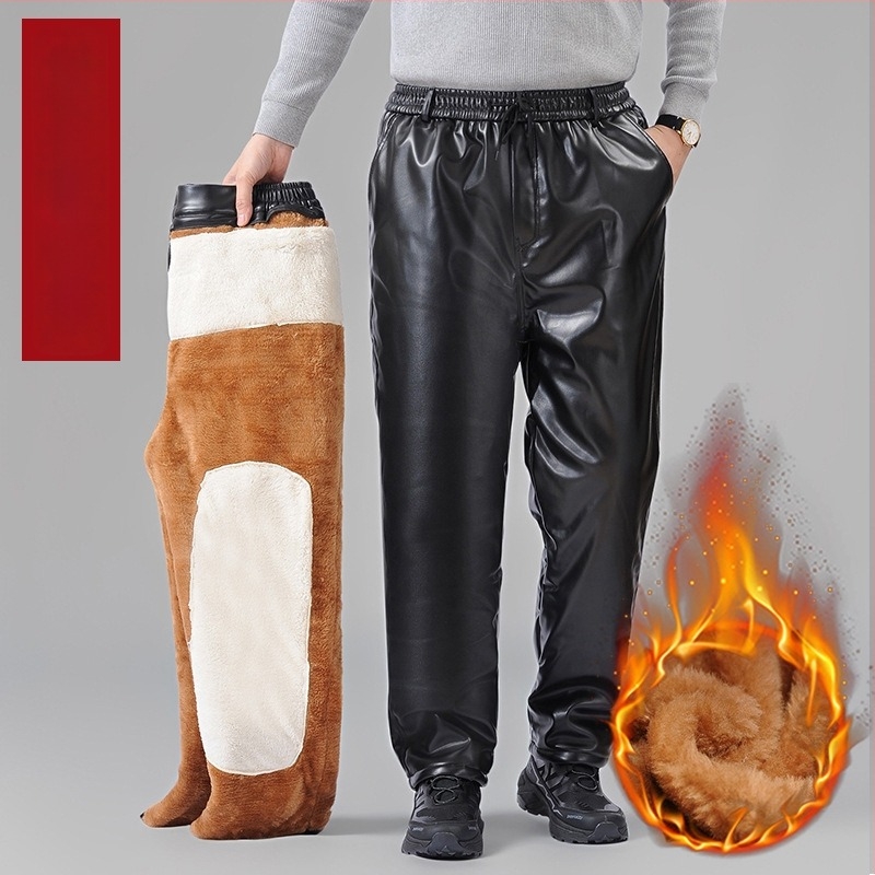 Pantaloni din piele PU cu căptușeală PVC, groși, talie înaltă, croială dreaptă, Iarnă 2025