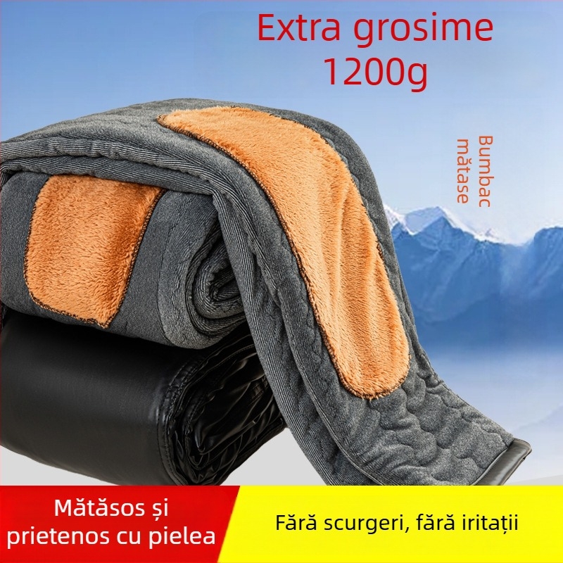 Pantaloni din piele PU, croială dreaptă, cu grosime suplimentară, căptușeală poliester, pentru iarnă