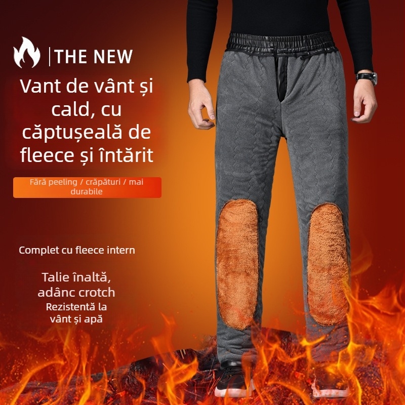 Pantaloni din piele PU, croială dreaptă, cu grosime suplimentară, căptușeală poliester, pentru iarnă