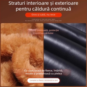 Pantaloni din piele PU pentru motocicletă, căptuțiți cu fleece, rezistenți la vânt și apă, talie înaltă, croială dreaptă