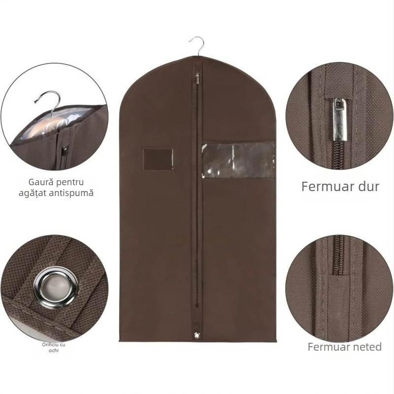 Sac de haine din material nețesut cu fereastră transparentă, stil simplu și modern, protecție împotriva prafului și umezelii