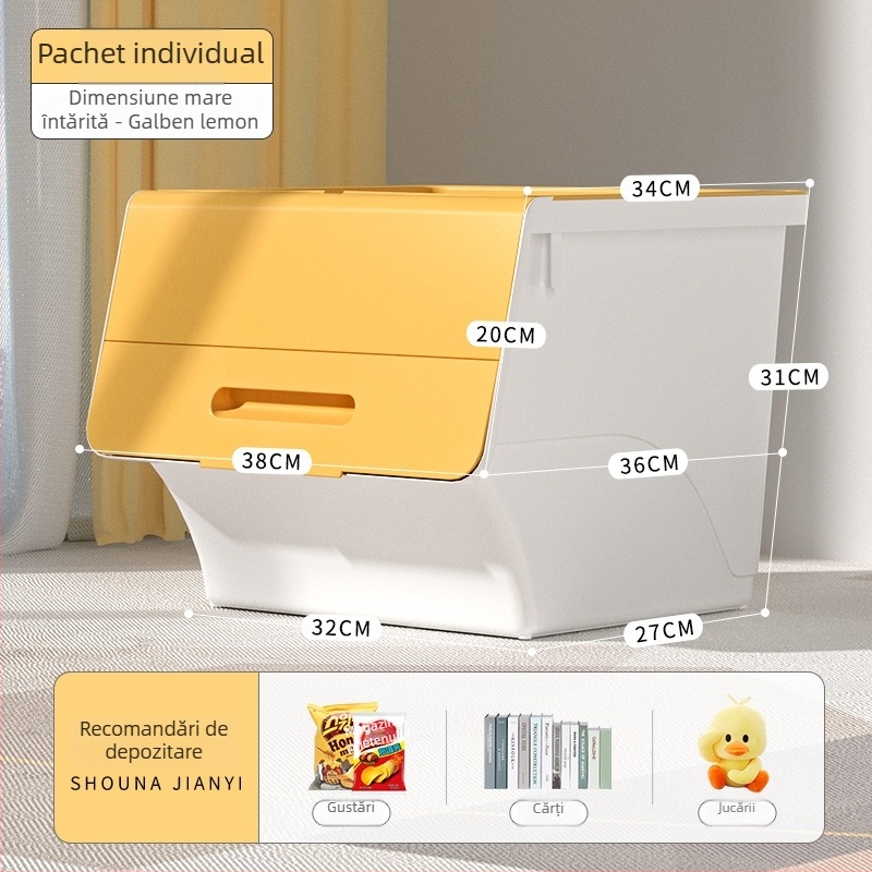 Ou hao Cutie mare de depozitare pentru uz casnic, cu deschidere frontală și capac, material PP, multifuncțională, anti-praf, stil desen animat