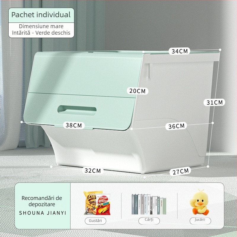 Ou hao Cutie mare de depozitare pentru uz casnic, cu deschidere frontală și capac, material PP, multifuncțională, anti-praf, stil desen animat