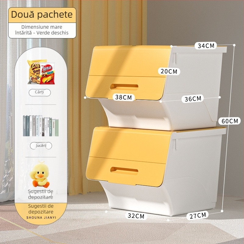 Ou hao Cutie mare de depozitare pentru uz casnic, cu deschidere frontală și capac, material PP, multifuncțională, anti-praf, stil desen animat