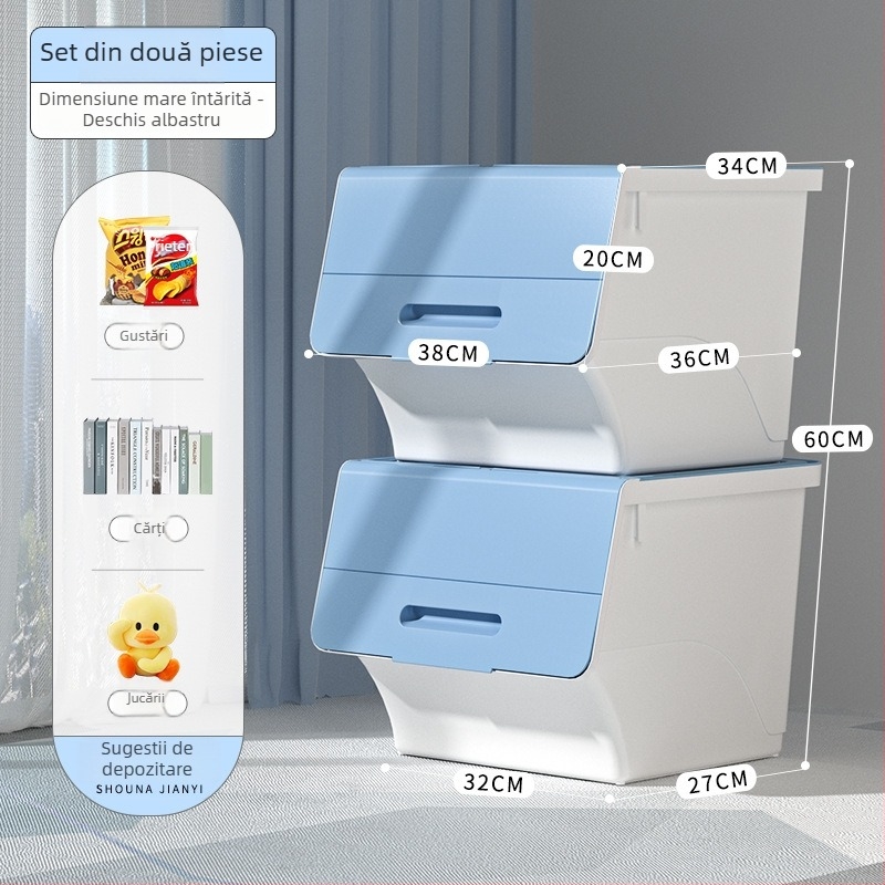 Ou hao Cutie mare de depozitare pentru uz casnic, cu deschidere frontală și capac, material PP, multifuncțională, anti-praf, stil desen animat