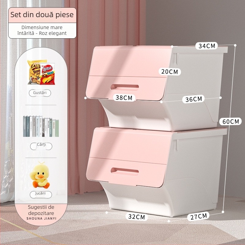 Ou hao Cutie mare de depozitare pentru uz casnic, cu deschidere frontală și capac, material PP, multifuncțională, anti-praf, stil desen animat