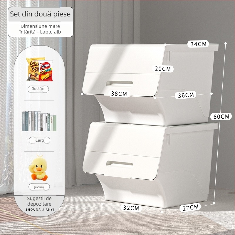 Ou hao Cutie mare de depozitare pentru uz casnic, cu deschidere frontală și capac, material PP, multifuncțională, anti-praf, stil desen animat