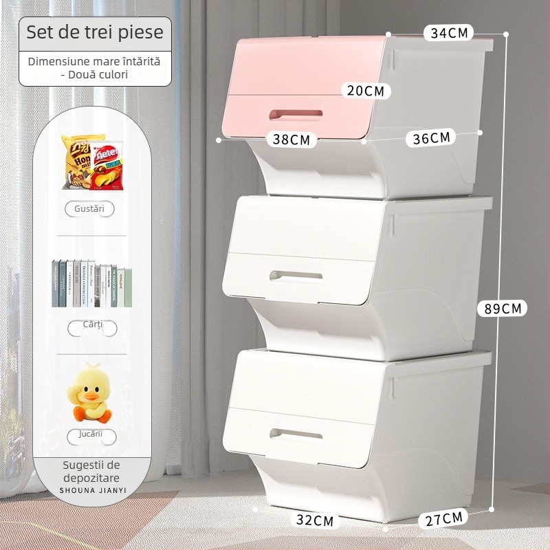 Ou hao Cutie mare de depozitare pentru uz casnic, cu deschidere frontală și capac, material PP, multifuncțională, anti-praf, stil desen animat