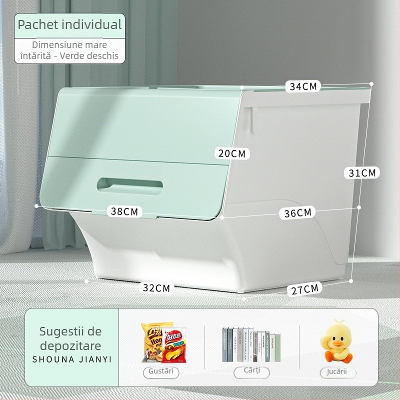 Ou hao Cutie mare de depozitare pentru uz casnic, cu deschidere frontală și capac, material PP, multifuncțională, anti-praf, stil desen animat