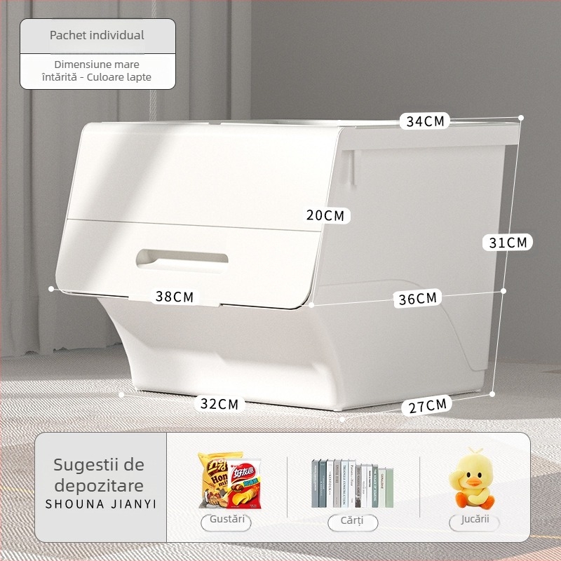 Ou hao Cutie mare de depozitare pentru uz casnic, cu deschidere frontală și capac, material PP, multifuncțională, anti-praf, stil desen animat