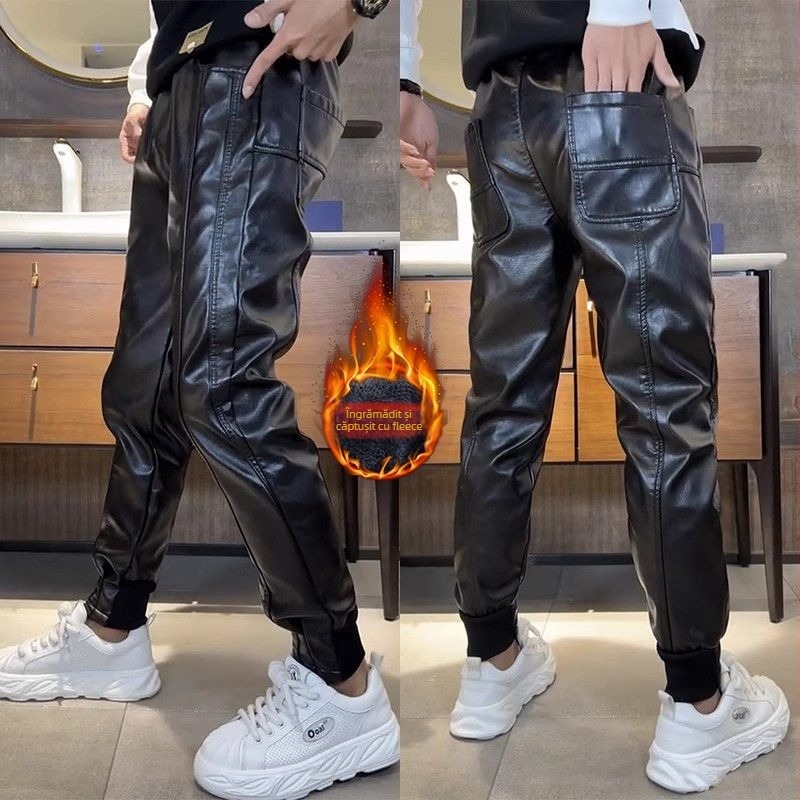 Pantaloni din PU, croi drept, talie medie, căptușeală poliester, sezon de iarnă 2024