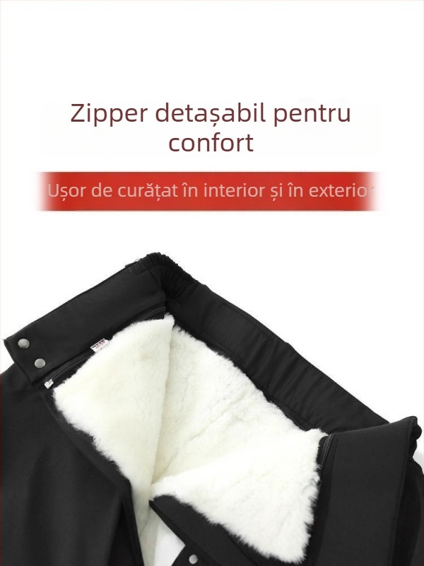Pantaloni din lână și bumbac cu căptușeală din piele naturală, talie înaltă, croială lejeră, pentru iarnă