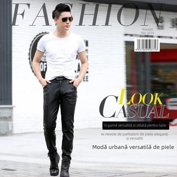 Pantaloni din PU pentru motocicletă, croială Slim, talie medie, primăvara 2025