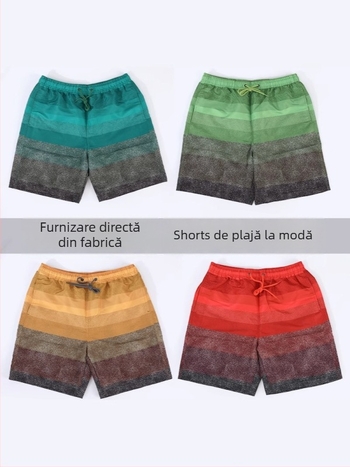 Șorturi de plajă pentru bărbați, stil sport, design monocrom, țesătură poliester, pentru vară