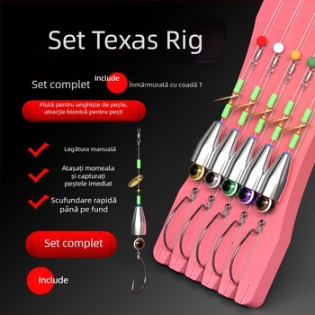 Kit de pescuit Texas Rig realizat manual, cu set inferior anti-înnodare, cârlig Crank, năluci și momeli moi (tip: manual; material: oțel cu carbon; loc de pescuit: rezervor)