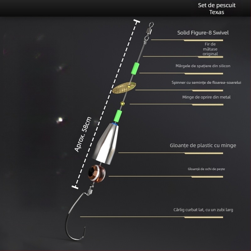 Kit de pescuit Texas Rig realizat manual, cu set inferior anti-înnodare, cârlig Crank, năluci și momeli moi (tip: manual; material: oțel cu carbon; loc de pescuit: rezervor)