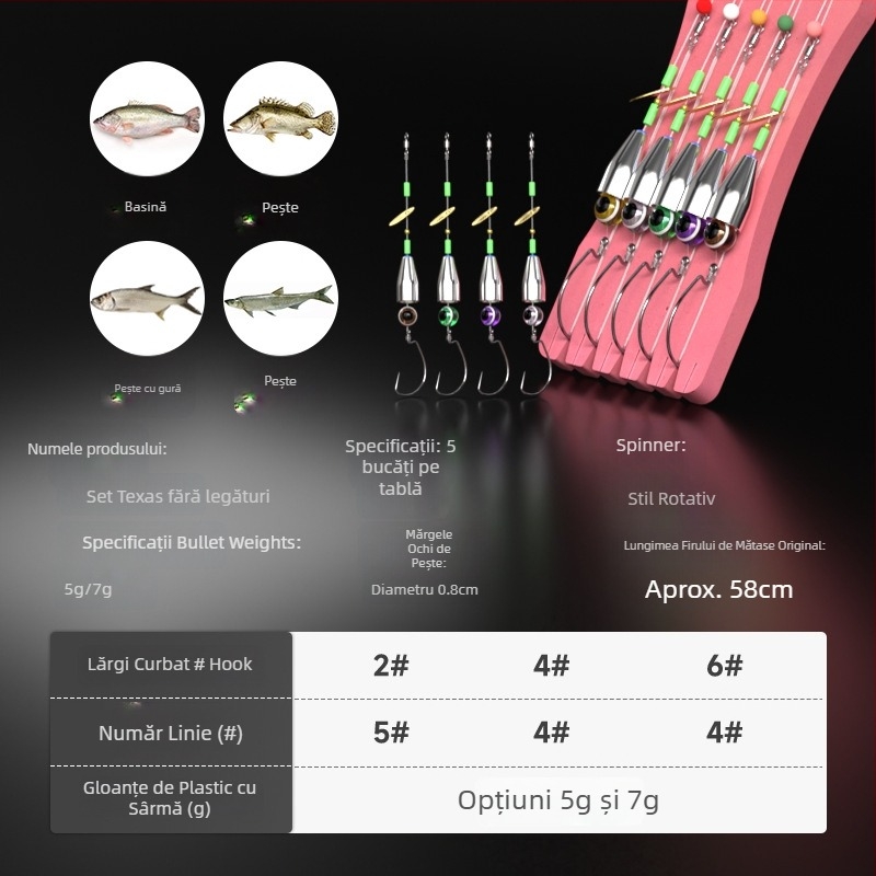 Kit de pescuit Texas Rig realizat manual, cu set inferior anti-înnodare, cârlig Crank, năluci și momeli moi (tip: manual; material: oțel cu carbon; loc de pescuit: rezervor)