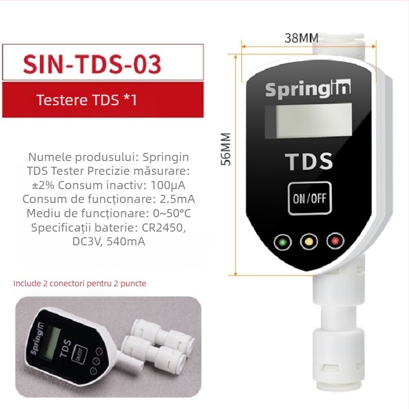 Metru TDS cu afișaj digital - analizor online pentru calitatea apei SIN-TDS-03; Origine: Shenzhen; Elemente de test: -1; Monitorizare în timp real