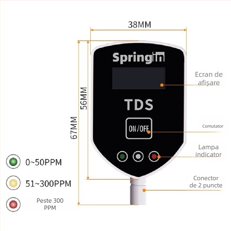 Metru TDS cu afișaj digital - analizor online pentru calitatea apei SIN-TDS-03; Origine: Shenzhen; Elemente de test: -1; Monitorizare în timp real
