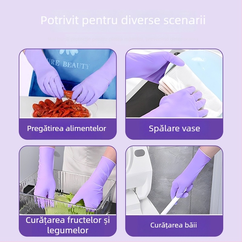 Mănuși nitril pentru treburile casnice și bucătărie; impermeabile, durabile, de unică folosință, de grad alimentar, mansetă extinsă