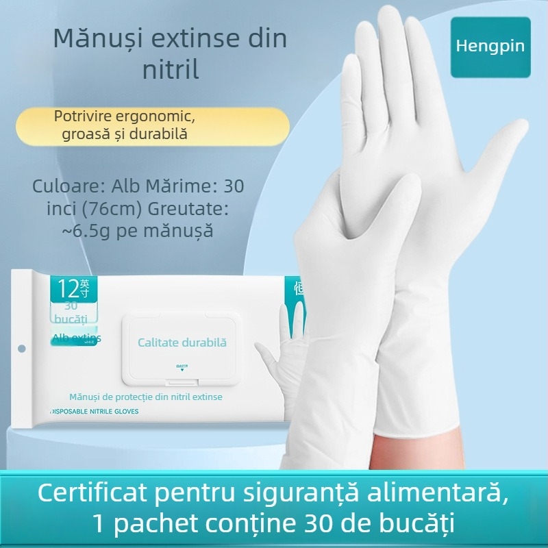 Mănuși nitril pentru treburile casnice și bucătărie; impermeabile, durabile, de unică folosință, de grad alimentar, mansetă extinsă