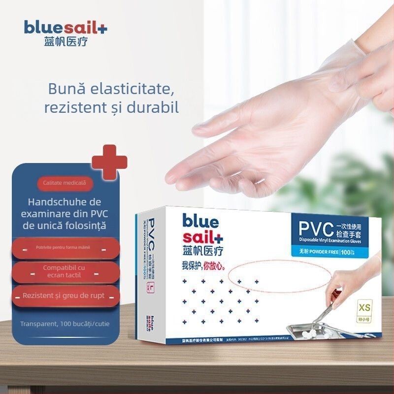 Mănuși din PVC de unică folosință, groase, pentru alimente, bucătărie, catering, cofetărie și curățenie, 100 bucăți