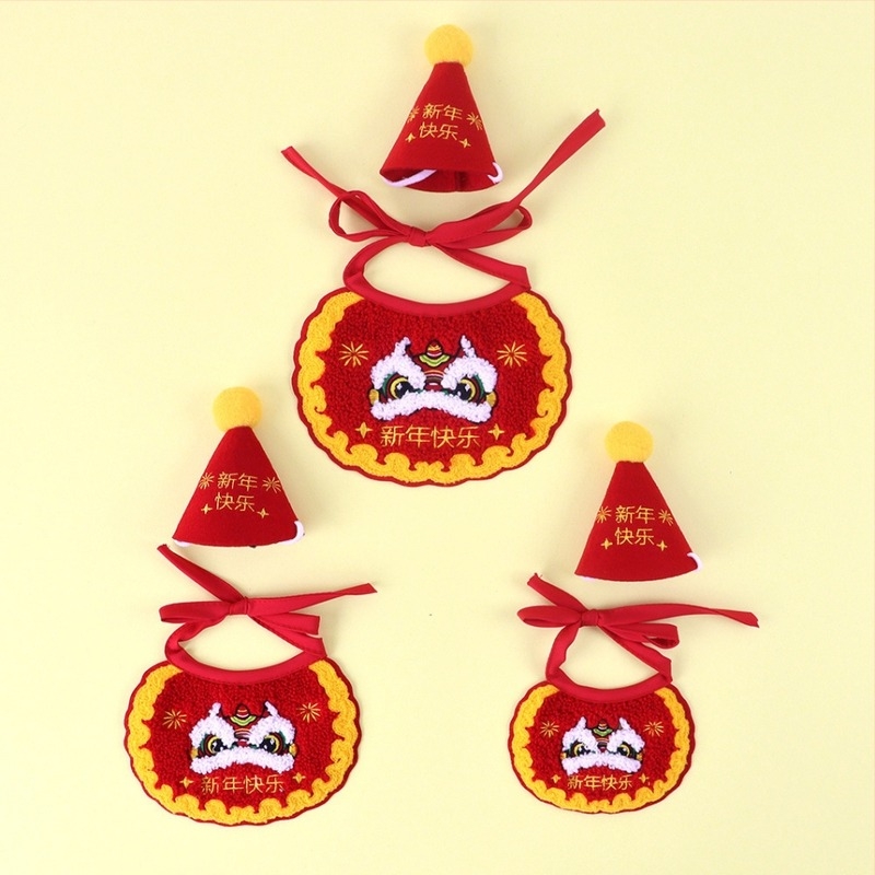 Bandă-bib pentru animale de companie cu model litere, lână, brodat, universală pentru pisici și câini, patru anotimpuri, potrivită pentru nunți și festivaluri de primăvară