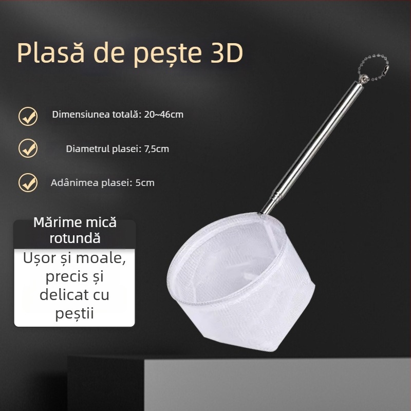 Plasă de pescuit pentru acvariu, din oțel inoxidabil, telescopic, pentru pești ornamentali mici (guppy, betta) – design 3D lucrat manual