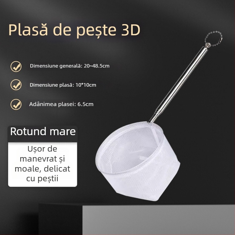 Plasă de pescuit pentru acvariu, din oțel inoxidabil, telescopic, pentru pești ornamentali mici (guppy, betta) – design 3D lucrat manual