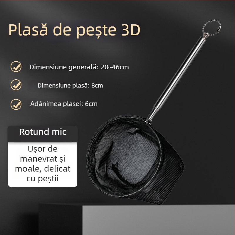 Plasă de pescuit pentru acvariu, din oțel inoxidabil, telescopic, pentru pești ornamentali mici (guppy, betta) – design 3D lucrat manual
