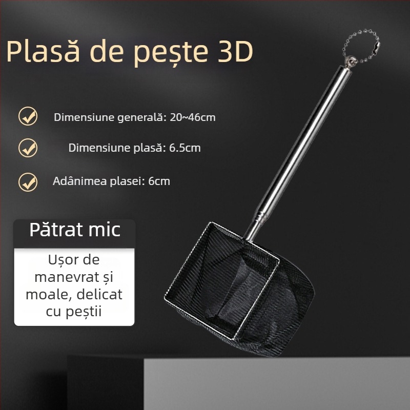 Plasă de pescuit pentru acvariu, din oțel inoxidabil, telescopic, pentru pești ornamentali mici (guppy, betta) – design 3D lucrat manual